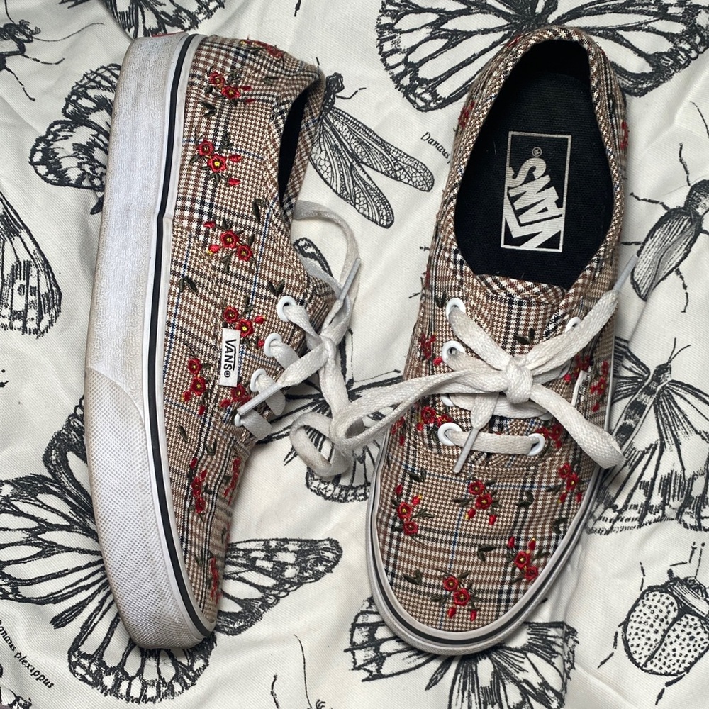 Vans Authentic Glen Plaid Floral Embroidered Shoes